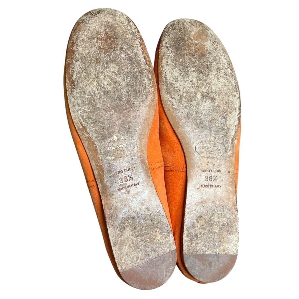 PRADA Suede Ballet Flats Orange Pink Colorblock Shoes Sz 36.5 (6.5 US) Slip-on - Picture 9 of 11